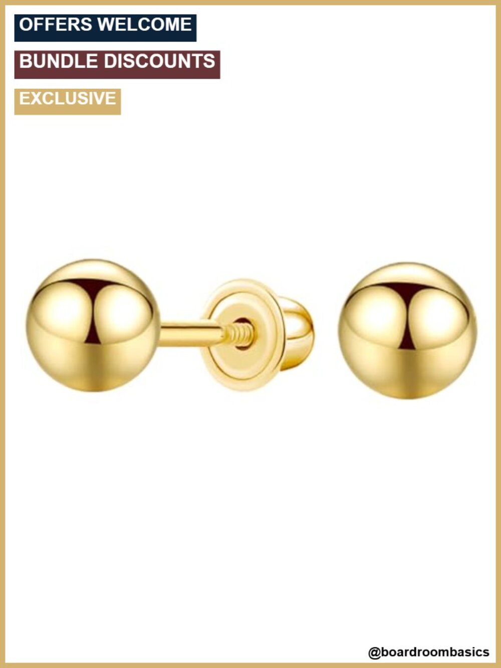 14K Yellow Gold Ball Stud Earrings 3mm Screw Back CZ Accent